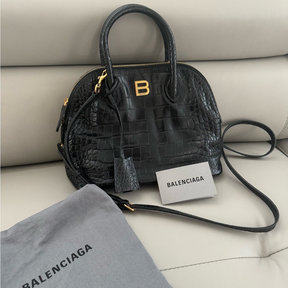 Balenciaga Black Croc-Embossed Satchel